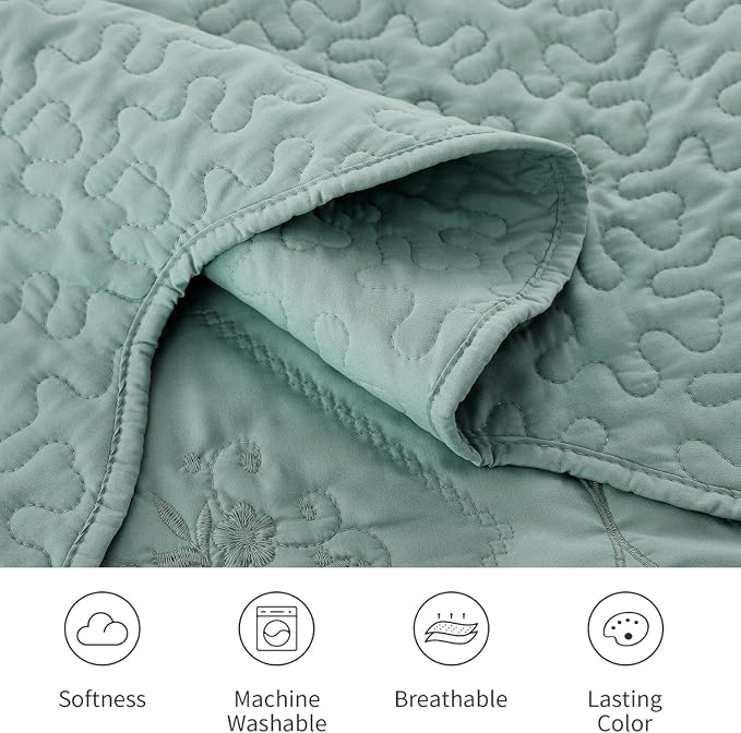 Cmfshape Oversized Floral Embroidery Quilt Set, 3 Pieces Super King Quilt - Image 5