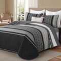 Dinjoy Striped Quilts Queen Size, Fall Bedspread Bedding Set, Dark Grey | 3 by DINJOY