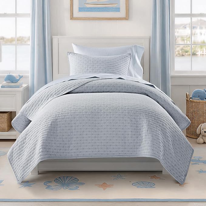 100% Cotton Cross Stitch Quilt Set, Powder Blue | 100% Cotton, Elegant Cross by EVERGRACEHOME