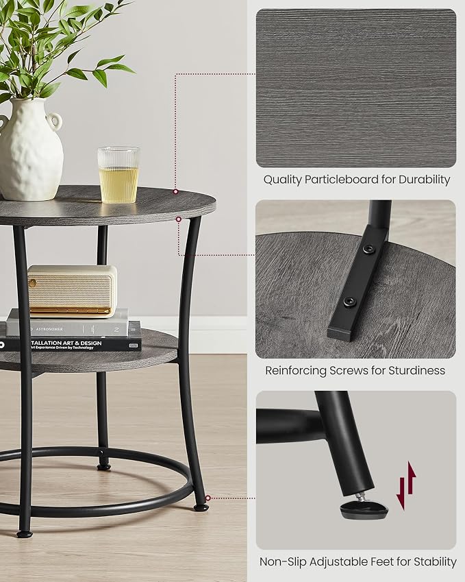 VASAGLE 21.7-Inch Round Side Table, 2-Tier End Table | Nightstand - Image 5