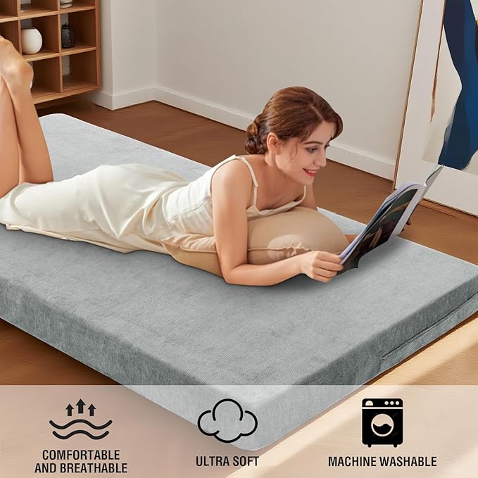 H.VERSAILTEX Twin Size Armless Futon Mattress Covers for Traditional Japanese Futon Mattress Soft Chenille Couch Slipcovers Floor Mats Sofa Protector Zippered Sleeper Sofa Cover,Dove