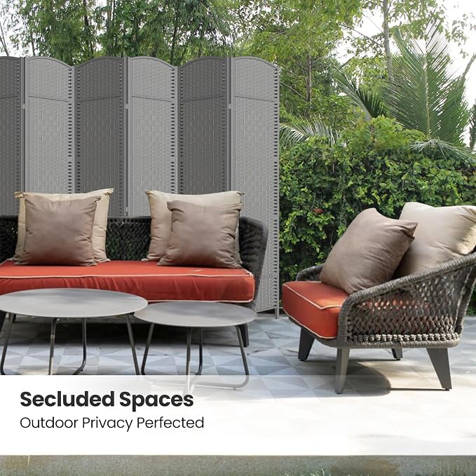 6 Panel Folding Room Divider, Woven Privacy Screen, handcrafted diamond pattern - Image 5