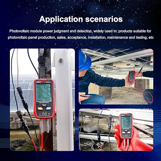UNI-T UT673PV Solar Panel Tester, Solar MPPT Meter, 800W Photovoltaic Module Maximum Power Tester, Intelligent Manual/Auto MPPT Test, Large LCD and Multiple Result Displays