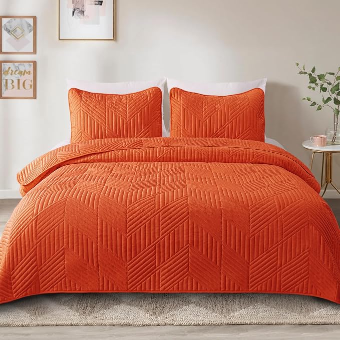 Exclusivo Mezcla Ultrasonic Twin Quilt Bedding Set, Burnt Orange | Lightweight - Image 2