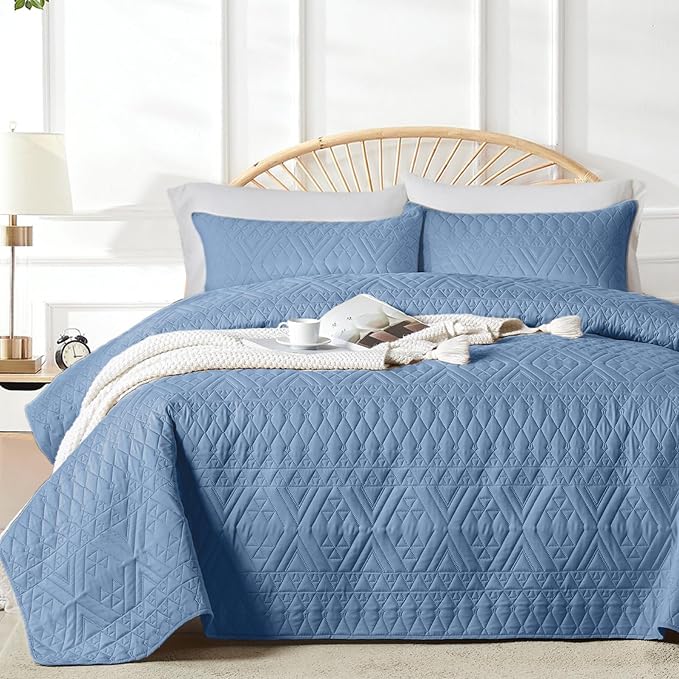 akkialla Full/Queen Quilt Set, Boho Style in a Solid Color, Bluish Grey by akkialla