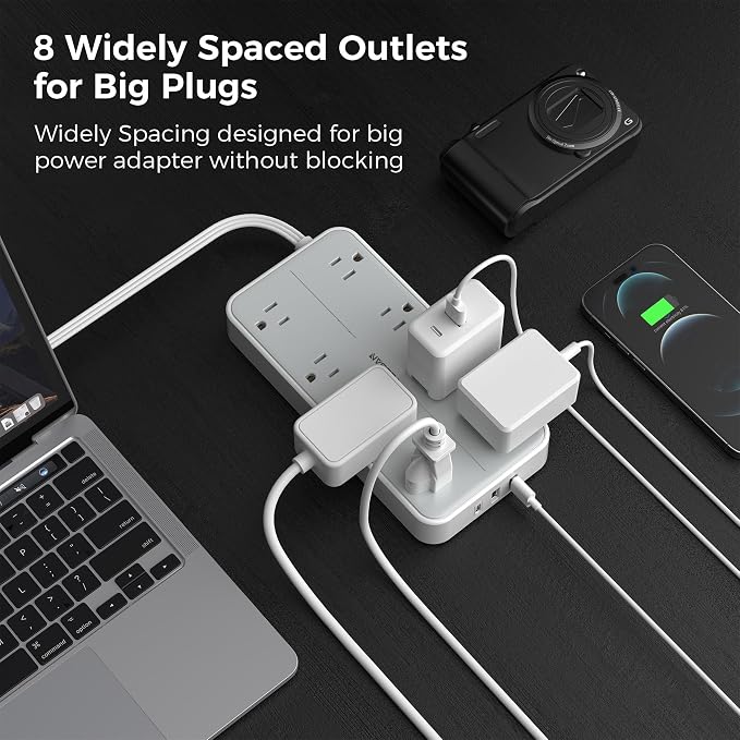 TESSAN Power Strip Surge Protector, 6FT Flat Plug Extension Cord | 8 Outlets 3 - Image 2