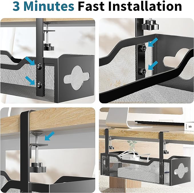 Under Desk Cable Management Tray 3 Pack, Cable Management Under Desk No Drill - Image 7