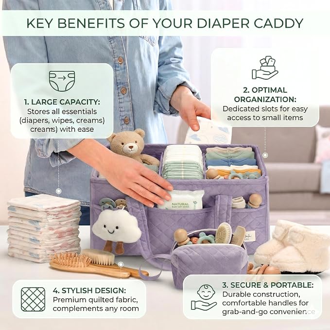 Baby Diaper Caddy Organizer, Baby Basket Shower Gift, Portable Changing Table - Image 8