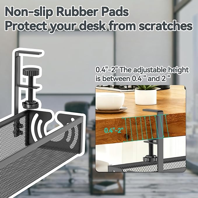Cable Management, 25.3'' Under Desk Cable Management Tray No Drill | Metal - Image 3