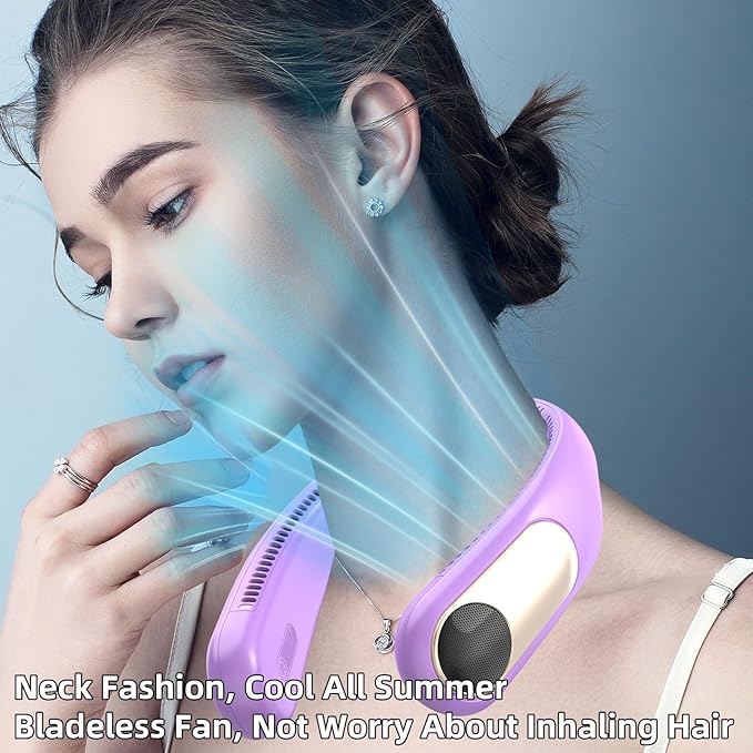 Portable Neck Fan,Personal Wearable Bladeless Fan,LED Display,4-Speeds,6000mAh USB Rechargeable,360° Strong Cooling Wind,Hands Free,White Elephant Gift,Christmas Gifts for Men Women Dad Mom (Purple)