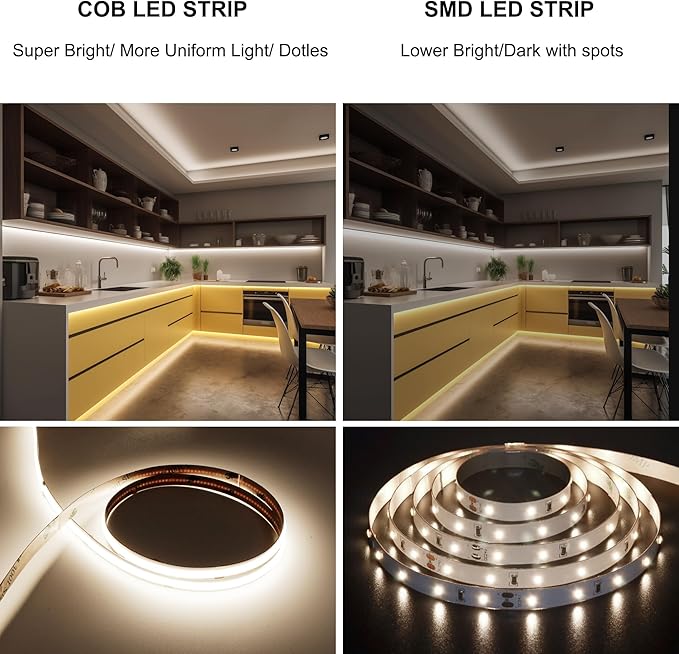 AXMOTUT 32.8ft COB LED Strip Light White, High Bright LED Strips with 320LEDs, RF Remote and UL Power Supply, 4000K Dimmable LED Lights for Bedroom,Kitchen, DIY Home Decoration, 2 Rolls of 16.4ft
