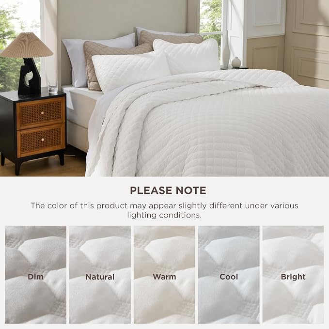 Bedsure Quilts Queen Size, Classic Honeycomb Quilting Comforter Set White | - Image 9