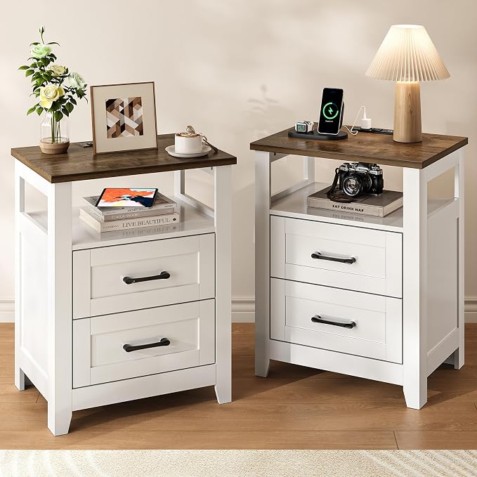 Decofy Farmhouse 2-Drawer Nightstand Set of 2 by Decofy