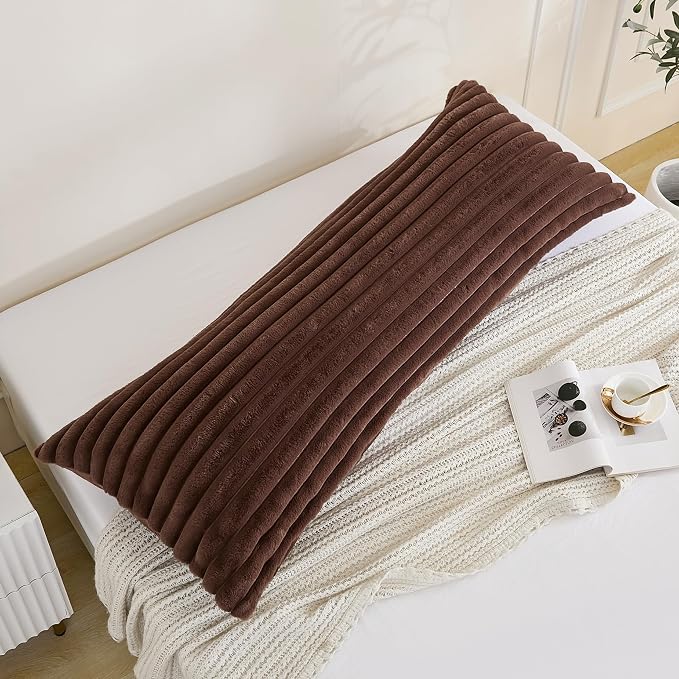 Full Body Pillow with Fluffy Stripe Faux Fur Removable Cover, Long Bed Pillow - Image 3