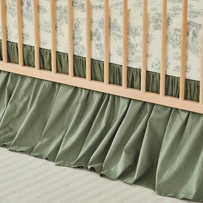 Brandream Crib Bed Skirt for Baby Girls Boys Gray Boho Bohemian Neutral Solid Cotton Toddler Bedskirt Farmhouse Chic Ruffle, Vintage Green