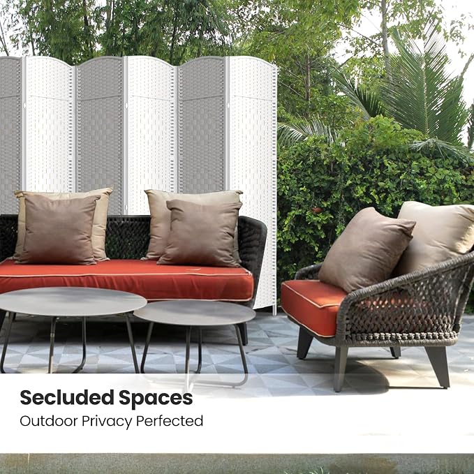 6 Panel Folding Room Divider, Woven Privacy Screen, handcrafted diamond pattern - Image 5