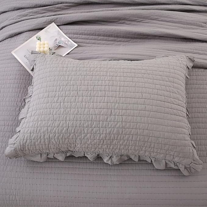 ROOMLIFE Quilt Set King Size 3D Floral Embroidery Pattern 3-Piece Cotton - Image 5