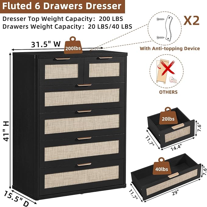 LEYAOYAO Rattan Dresser for Bedroom - Image 2