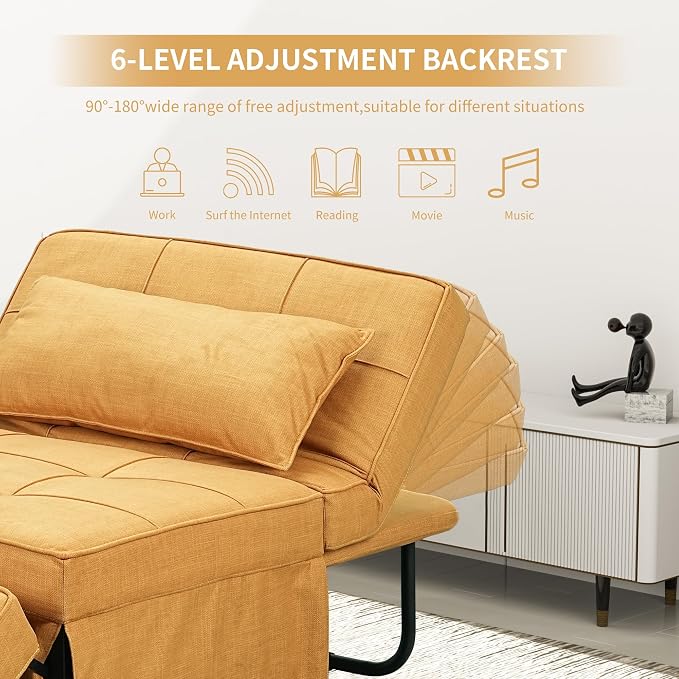 Yellow Sofa Bed, Convertible Chair 4 in 1 Multi-Function Modern Folding Ottoman - Image 5