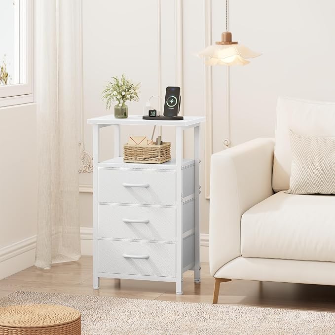 Nightstand Set of 2 with Charging Station, Bedside Table with USB Ports and - Image 5