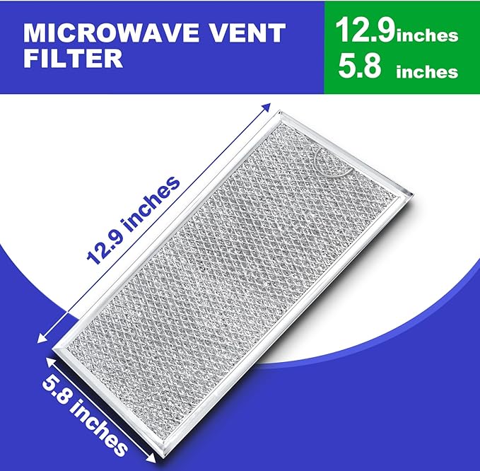 [2 Pack] OEM Microwave Filter Replacement 12.9" x 5.8" Fit For W10208631A, Microwave Vent Filter, Microwave Grease Filter, Filters Kitchen Oven Air Over the Range Vent Fan, 13 x 6 inches