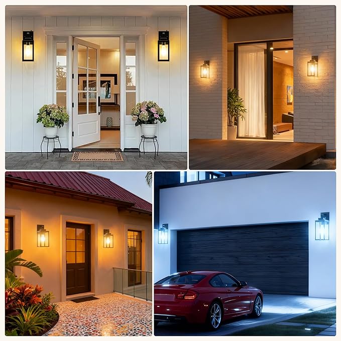 LTBLIGHT 2-Pack Dusk to Dawn Outdoor Wall Lights, Modern Black Sensor Porch Light Fixtures, Waterproof Exterior Lighting for House, Garage, Patio, Front Door, 100-120Vac