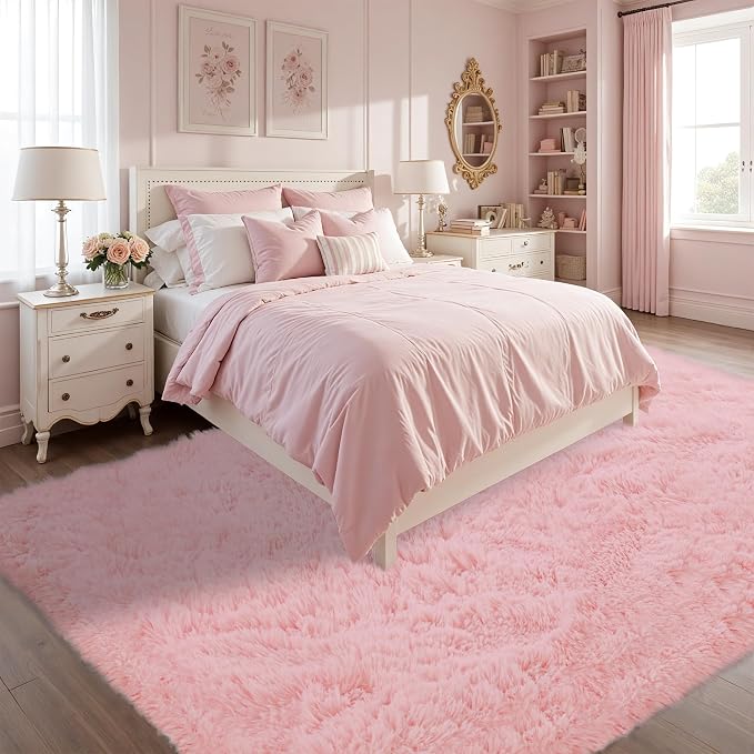 8x10 Area Rug for Living Room, Dark Pink Fluffy Shag Non-Slip Bedroom Rugs | - Image 2