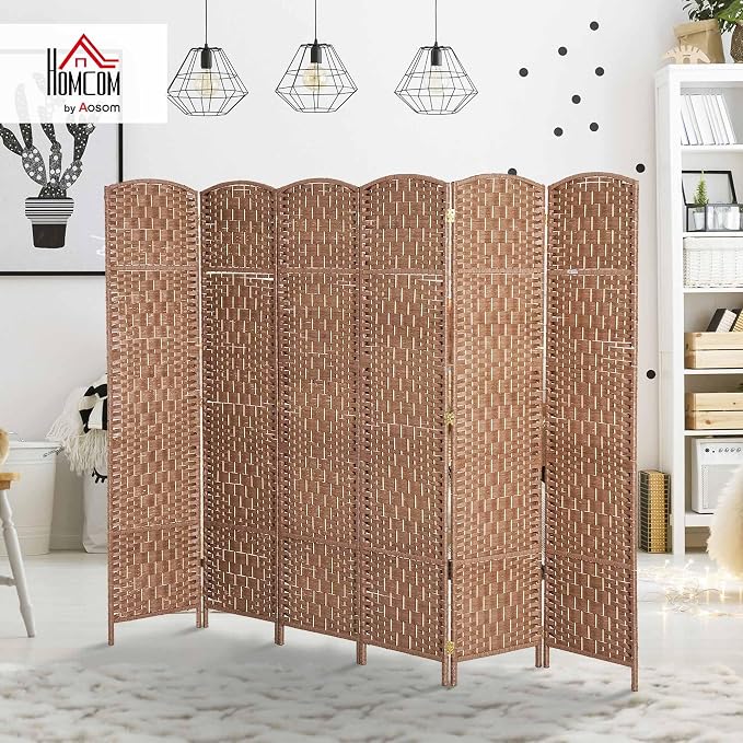 HOMCOM Room Divider 6-Panel, 6FT-Tall Folding Privacy Screen, Natural | - Image 2