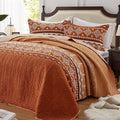 2 Pieces Twin Size Quilt Set Burnt Orange Rust Bohemian Bedspread Coverlet by LEAONME