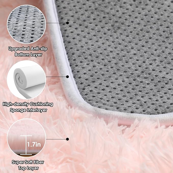 Pink Area Rugs for Living Room Girls Bedroom, 5x8 Fluffy Bedside Throw Rug - Image 3