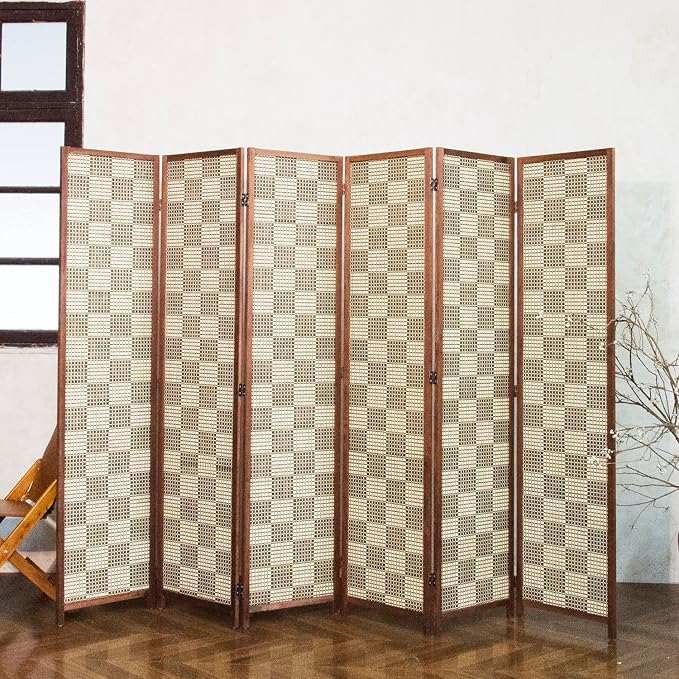 6 Panel Bamboo Room Divider, 5.6 ft Tall Double-Sided Folding Privacy Screen - Image 3