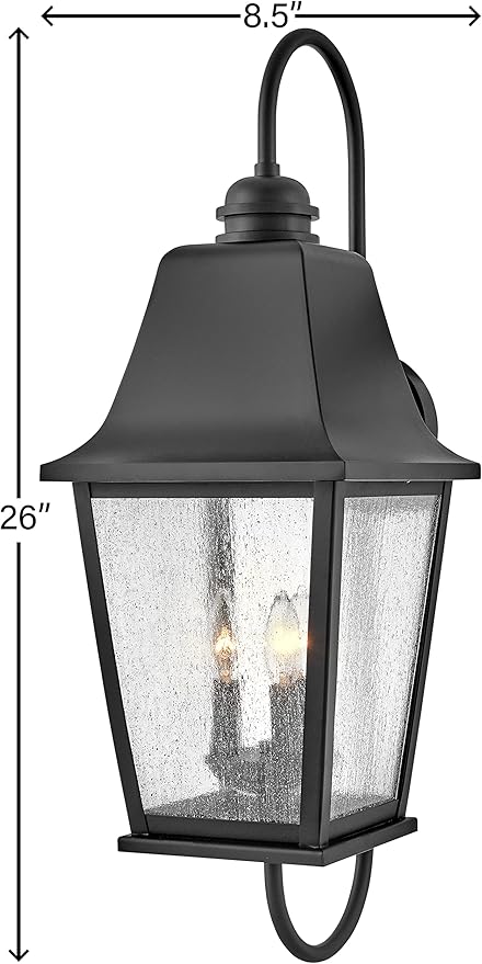 Hinkley Kingston Outdoor Large Wall Mount Lantern - 2-Light, Traditional, Aluminum, Clear Seedy Glass - Black Finish