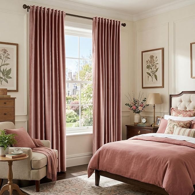 Elegant Dusty Pink Velvet Curtains 102 inches - Image 2