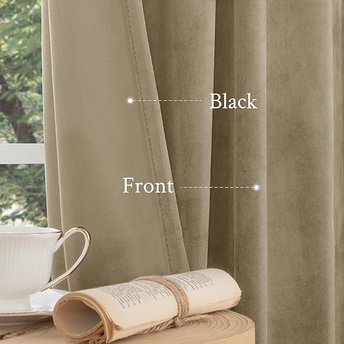 LAMIT Dark Taupe Velvet Curtains 84 Inch for Living Room, Thick Blackout Thermal Insulated Panels Room Darkening Country Decor Back Tab and Rod Pocket Drapes for Bedroom, 2 Panels, 52 x 84 Inch