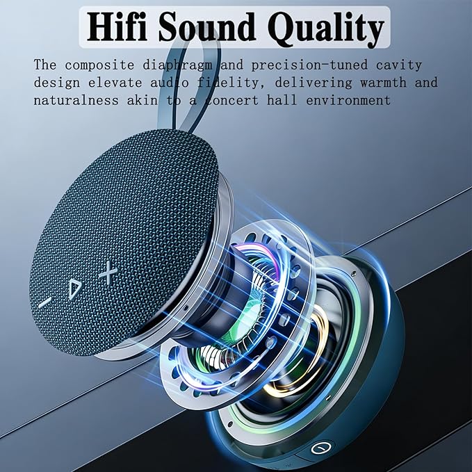 FIVERICH Magnetic Portable Bluetooth Speakers,IPX5 Shower Speaker Bluetooth Waterproof Extra Long Playtime,Support TF Card HiFi Sound Wireless Mini Speaker with BT 5.3 for Home, Beaches,Outdoor-Blue