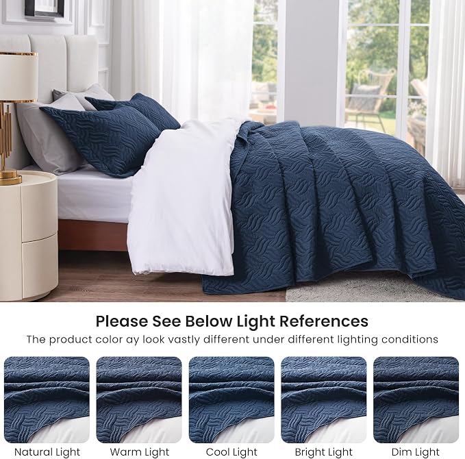 Love's cabin Quilts for Full Bed Navy Blue Bedspreads Bedding Set - Image 5