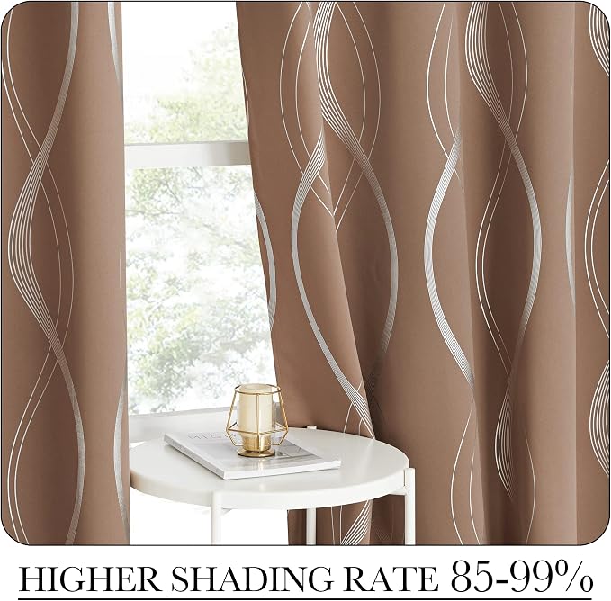 NICETOWN Blackout Curtains for Bedroom, Foil Printed Wave Lines Energy Saving - Image 4