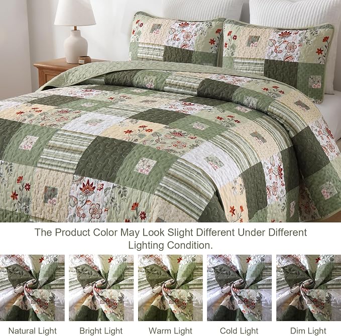 Anibedding Patchwork Quilt Set Queen Size, Soft Lighweight Farmhouse Quilt - Image 8