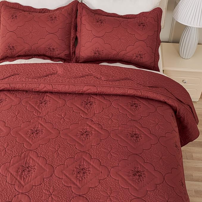 Cmfshape Floral Embroidery Quilt Set, 3 Pieces King Quilt Bedding Set, Classic - Image 5