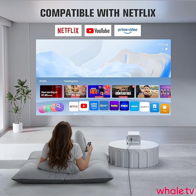 【Officially-Licensed APP & 1800 ANSI】Smart Mini Projector with WiFi and Bluetooth 4K Support, VOPLLS Auto Focus/ Keystone Outdoor Portable Movie Phone Video Proyector for Bedroom/Home/Wall/Celling