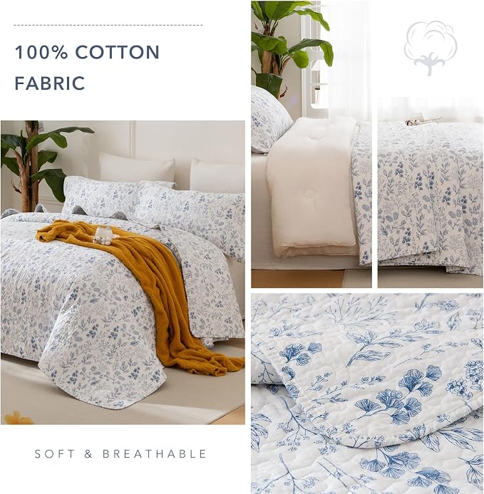 QSH 3 Pieces Floral Cotton Quilt Sets King Size - Image 6