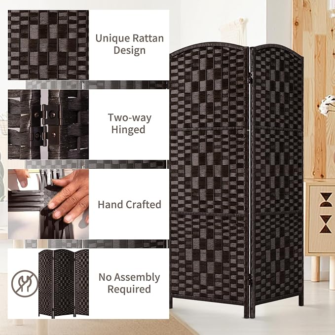 HALLYBEE Short Room Divider Folding Privacy Screens, 3 Panel Dark Mocha | - Image 4