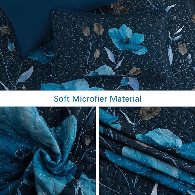 Mybedsoul King Size Quilt Set Dark Blue, Reversible Polyester Coverlet Set - Image 6
