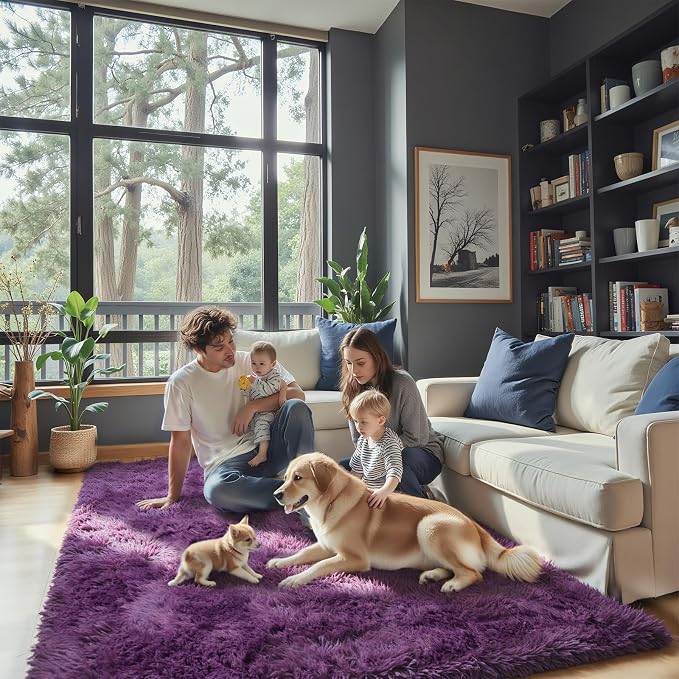 Fluffy Rug Shag Area Rug, Grape Purple 3x5 Area Rugs by Junhejiamei