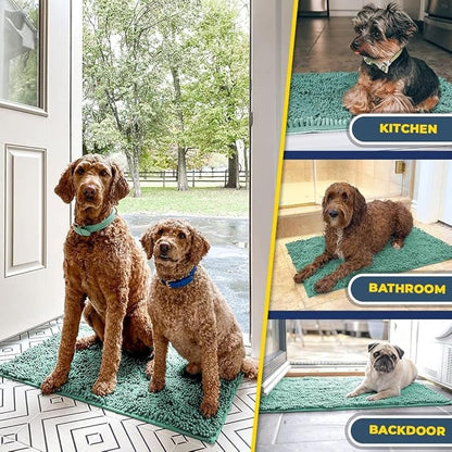 Muddy Mat® AS-SEEN-ON-TV Highly Absorbent Microfiber Door Mat and Pet Rug, Non Slip Thick Washable Area and Bath Mat Soft Chenille for Kitchen Bedroom Indoor and Outdoor - Seafoam Green 24" x 72"