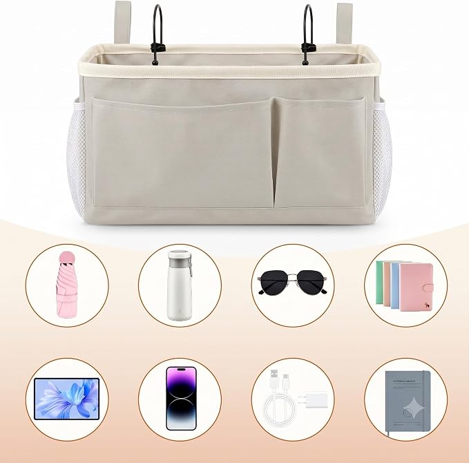 Bedside Caddy for Dorm Bed, Bedside Storage Bag Hanging Organizer | Metal Frame - Image 8