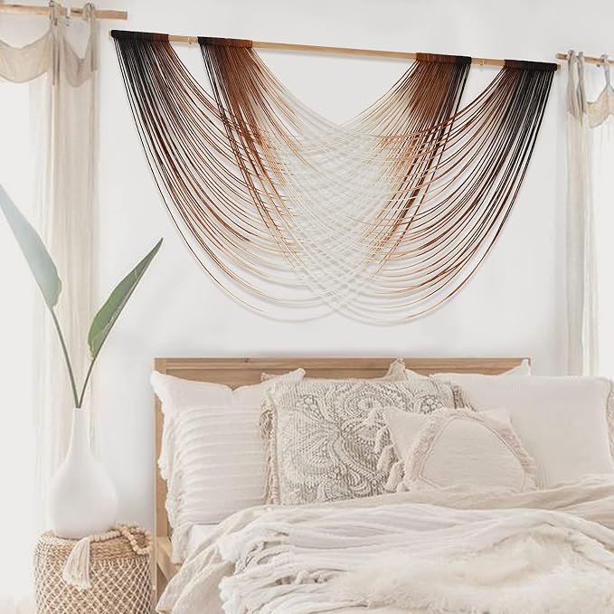 Macrame Wall Hanging Brown Dip Dyed Boho Fiber Art Decor 57"W*35"L | Warm Brown - Image 2