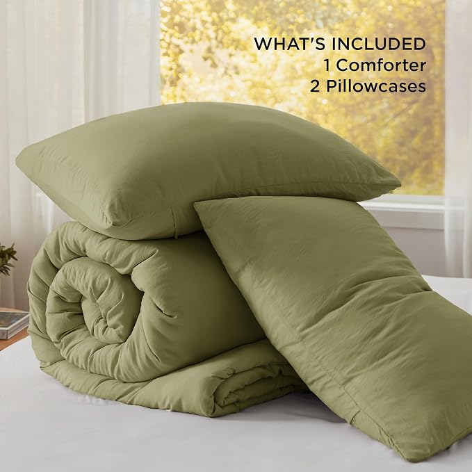 Bedsure Queen Comforter Set, Olive Green Soft Prewashed Bedding - Image 6