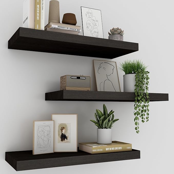 Floating Shelves for Wall Set of 3, 16 Inch Black Floating Shelves Bedroom | by Upassion