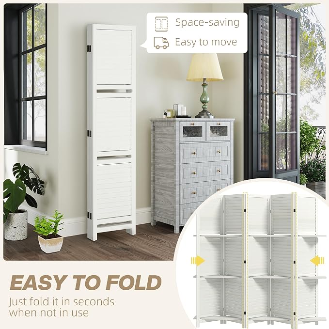 HOMCOM Room Divider with Shelves, 5 Panel, 3 Display Shelves, Folding Storage - Image 4